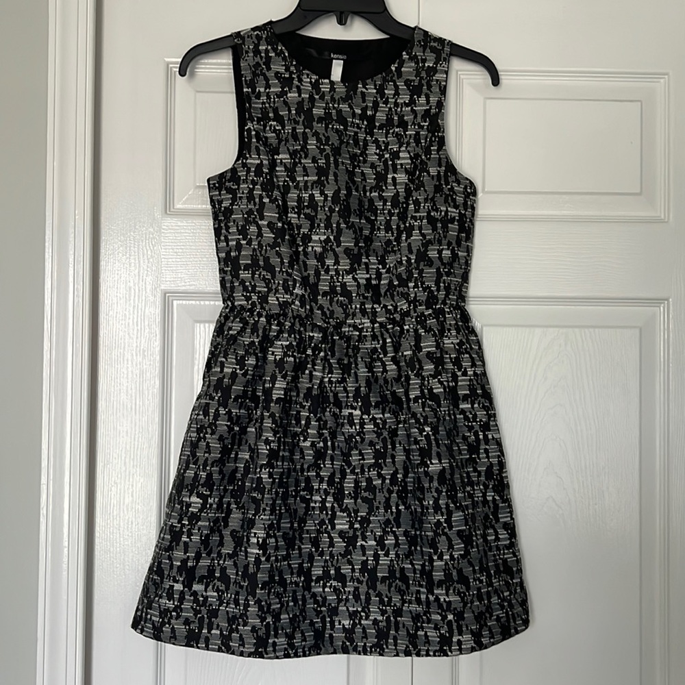 Kensie Gray Black Printed A-Line Mini Dress XS Sleeveless Fit & Flare